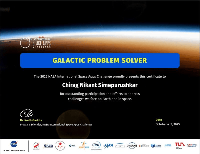 NASA Space Apps 'Galactic Problem Solver'